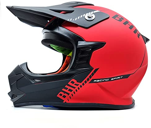 BHR Casco Cross 812 OFF ROAD | Casco de Enduro Homologado ECE con Interior Extraíble | Casco de Motocross Ligero y Seguro | ROJO MATE | M