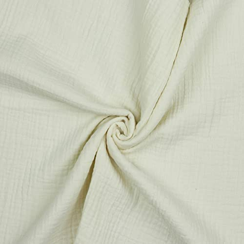 VmG-Store Double Gauze Musselin Stoff Tex zertifiziert Uni Meterware über 40 Farben 100% Baumwolle (010 I Off Weiß, 100 x 135cm)