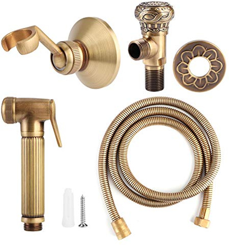 Pulvérisateur de Toilettes en Laiton Vintage, Douchette à Main Ensemble, Kit de Pulvérisateur de Bidet, avec Support Mural et Tuyau, pour les Soins Personnels Hygiène Potty