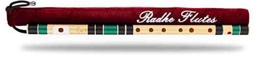 Radhe Flutes PVC-Faser, naturfarben, für Rechtshänder, BlacK und dunkelgrüne Fäden, verschiedene Farben für Samtbezug und komplette Flötenanfänger, Online-Kurs in Hindi und Englisch