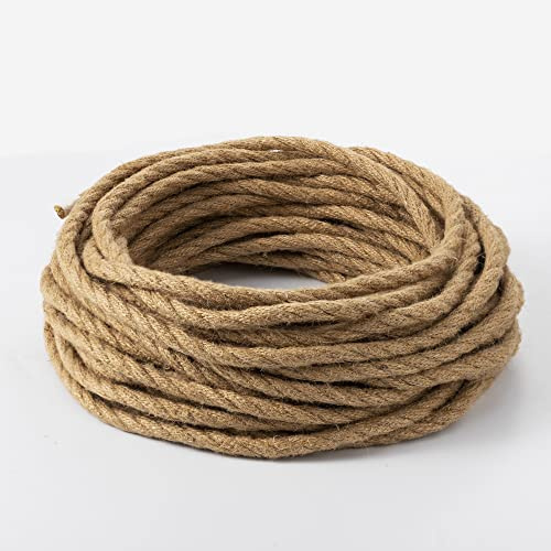 Vecys LED Lighting 20M Electrical Wire Rope, 2 Core Hemp Rope Weaving Electrical Wire,Linen Cable Coated Copper Retro Braided Industrial Rope Core Copper 0.75mm² DIY Pendant Lamp