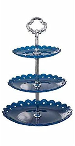 Alzate per torte in plastica a 3 piani Piatti da dessert per feste di compleanno per bambini, feste di compleanno, baby shower (tondo blu)
