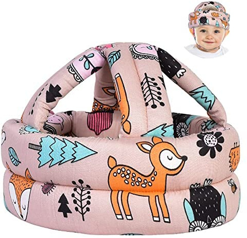 Baby-Kopfschutz und Baby-Knieschoner zum Krabbeln, Sicherheitshelm für Kleinkinder und Baby-Helm, für Alter 6–36 Monate, rosa Wald (1 Stück)