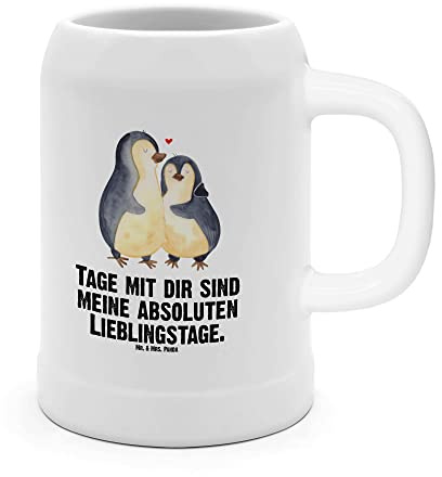 Mr. & Mrs. Panda Bierkrug Pinguin umarmen - Geschenk, Hochzeit, Liebesbeweis, Bierkrug Steingut, 0, 500ml, Liebe, Liebesgeschenk, Steinkrüge