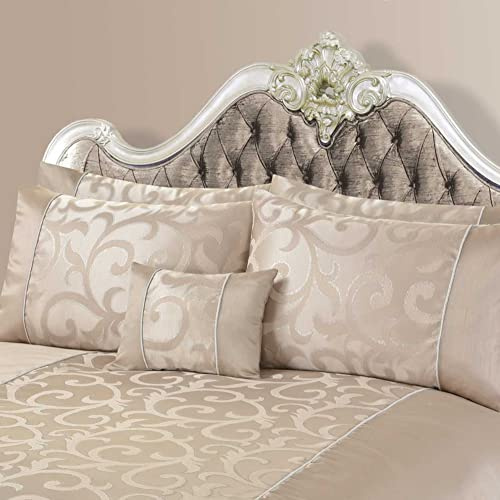 Sweet Dreams Jacquard Premium Embroidered Gold Damask Floral Diamante Filled Bolster Neck Pillow (Filled Cushion, Neck Roll)