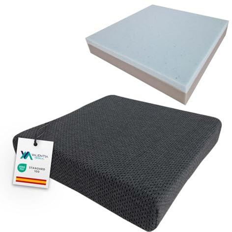 Sitzkissen Orthopädisch Memory Foam + HR-Schaum 42x42x8cm - Orthopädisches sitzkissen, Dekubitus sitzkissen Rollstuhl sitzkissen - Waschbarer Bezug | Valentia Medical