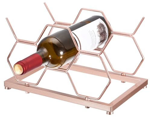 uxcell Aufsatz-Weinregal, Tisch-Weinflaschenhalter für bis zu 5 Standardflaschen, freistehendes sechseckiges Weinregal für Weinkeller, Barschrank, Roségold