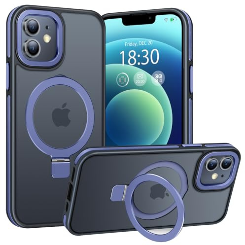 BENTIACC Handyhülle iPhone 12 Hülle, iPhone 12 Pro Hülle, mit Unsichtbarer Ständer, mit Mag-Safe, Militärschutz, [Transluzente Matte] Anti-Fingerabdruck hülle iPhone 12/12 pro 6,1 Zoll (DunkelBlau)