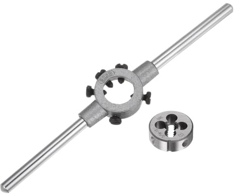 QUARKZMAN Juego de Llave de Mango para Terrajas Terraja Redonda 5/16-18 UNC | y Porta Terrajas de 25mm, Compatible con Terrajas de 5/16 (UNC/UNF) / Métrica M7-M9 / 25mm OD