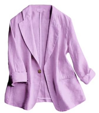 IDEALSANXUN Purple Blazer Women 2026 Spring Break Clothes Business Casual Outfits Office Work Tops Business Summer Lightweight Linen Jackets Cardigan Blouse, Purple, M