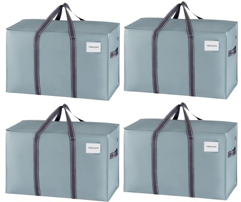 VENO 4 Pack Moving Bags, Moving Supplies, College Packing Storage Boxes with Lids Alternative, Heavy Duty Totes, Extra Large, Sturdy Handles, Zipper, for Packaging (Light Blue Matte, 4 Pack)