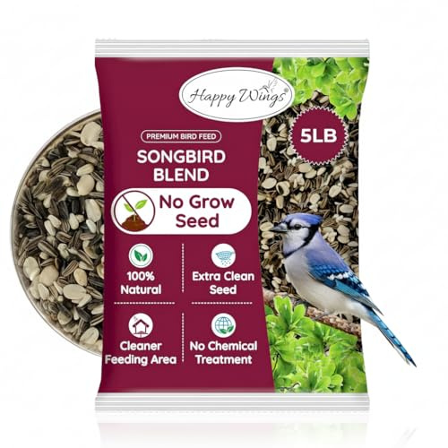 Happy Wings No Grow - Cibo per uccelli Songbird Blend (mix di semi di girasole/noccioli, semi di cartamo e arachidi), mangime per uccelli altamente nutriente, 2,3 kg