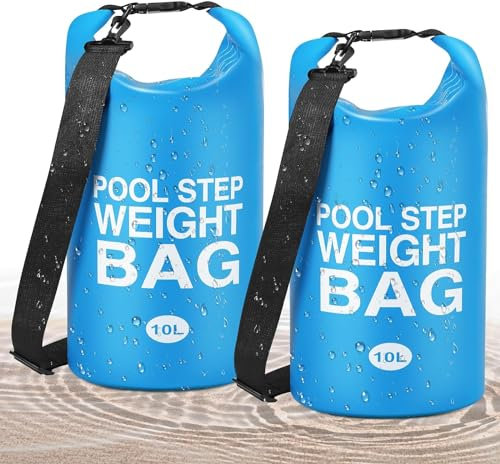 2 Pcs Universal Swimming Pool Step Weights, 500D PVC Waterproof Swimming Pool Ladder Weights Sand Dry Bags Above Gound Pools, 10L Foldable Pool Weights for Steps with Heavy-Duty Nylon and Handle Work