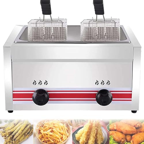 Friteuse à Gaz Commerciale Professionnelle, Friteuse Gpl En Acier Inoxydable, Puissance De Feu Réglable, Friteuse Grande Capacité, Avec Paniers Et Couvercle, Nettoyage Facile,Singlecylinder20l