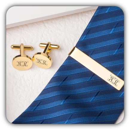 Personalisierte Namenskrawatte und Manschettenknopf-Set - Hochzeitsgeschenk Krawattenklammer und Manschettenknopf-Set - Monogramm-Krawattenklammer mit Initiale