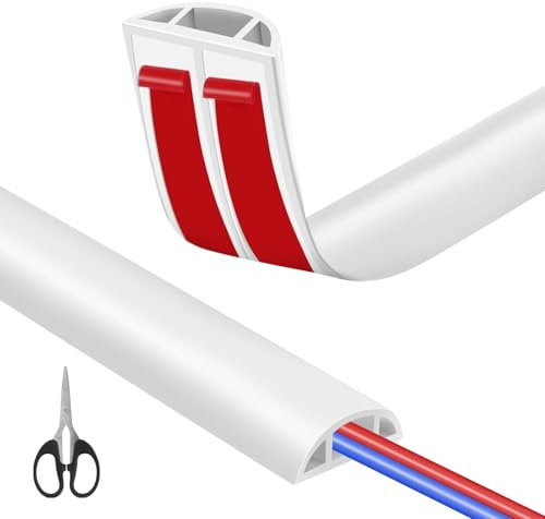 1 Meter Kabelkanal Boden, Weiß PVC Kabelkanal Selbstklebend, Aussenbereich Kabelschacht, Kabel Verstecken für Alle Netzkabel in Haushalt, Büro, Schule