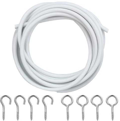 Curtain Wire 2 metri di filo per tenda con 4 anelli e 4 ganci, kit corde per aste di rete per tenda