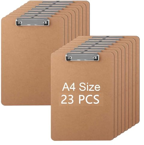 DAJAVE Lot de 30 planchettes à pince A4 en bois avec clip discret et trou de suspension pour bureau, travail, restaurant