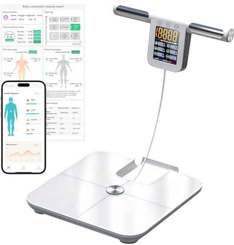 Bilancia Pesapersone Digitale 8 Sensori, Bilancia Impedenziometrica Professionale, Pesa Persona Bilancia Collegata Impedenzimetro 32 Dati Corporali Misurazione, Bluetooth, Ampio Display App (White)