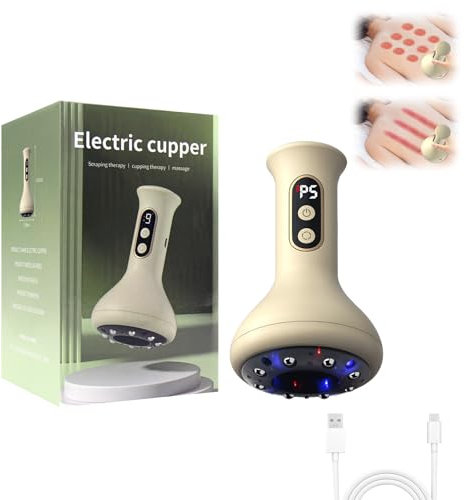 HASAIKA® Massaggiatore Elettrico per coppettazione, raschietto massaggiatore elettrico, Temperatura e aspirazione a 9 livelli, Raschietto elettrico Per ridurre l'indolenzimento muscolare (Beige)