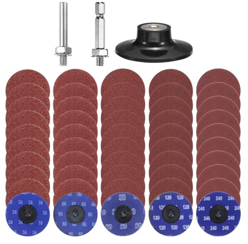 sourcing map 53pcs Quick Change Discs Set 3 Roll Lock Sanding Discs with 1/4 Shank Pad Holder 36/60/80/120/240 Grit Surface Conditioning Disc for Polish Rust Removal