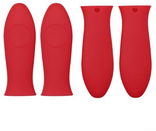 Lot de 4 couvercles de poignée de cuisson en silicone pour protéger contre les brûlures des casseroles chaudes (rouge)