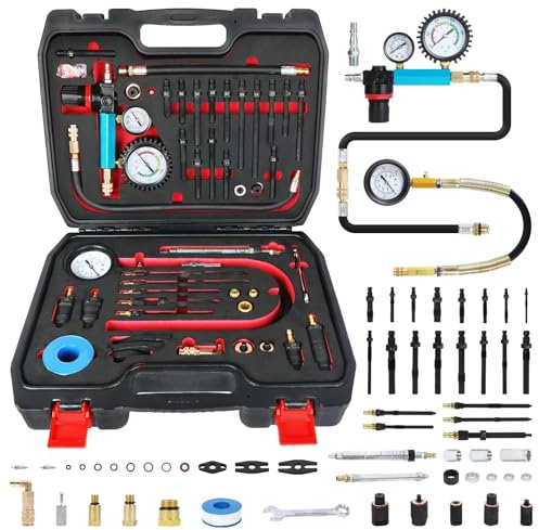 46PCS Compression Tester Kit, Compression Tester for Petrol & Diesel Engines, Automotive Compression and Dual Gauge Cylinder Leak Down Tester Kit for HDi, TDCi, Pumpe Duse Engine