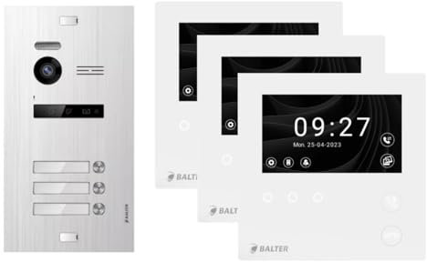 SCHUTZER Balter EVO HD Video-Türsprechanlage Set für 1-Familienhaus | 4,3 Touchscreen Monitor + Full-HD Kamera | Erweiterbar auf 2 Monitore und 1 Türstationen (Silber ohne Wi-Fi, 3 Familienhause)