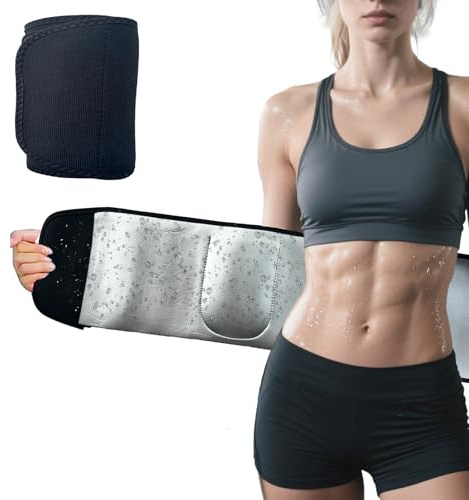 Zoyrin Taillentrainer, 130 cm, für Damen und Herren, langer Schweißgürtel mit Handytasche, verstellbarer Taillentrainer, Sauna-Effekt, Fettverbrennungsgürtel, Sportgürtel für Fitness, Schwarz , 130