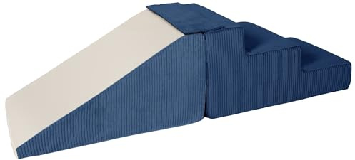 Lot de 2 Grands Blocs en Mousse: Toboggan et escaliers pour crèches (Couleur: Bleu Marine (Velours côtelé))