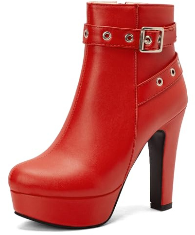 Bviennic Donna Stivaletti Tacco Alto a Blocco con Plateau Moda Punta Rotonda Zip Festa Polacchine 2451 Rosso Numero 37 EU/38Cn