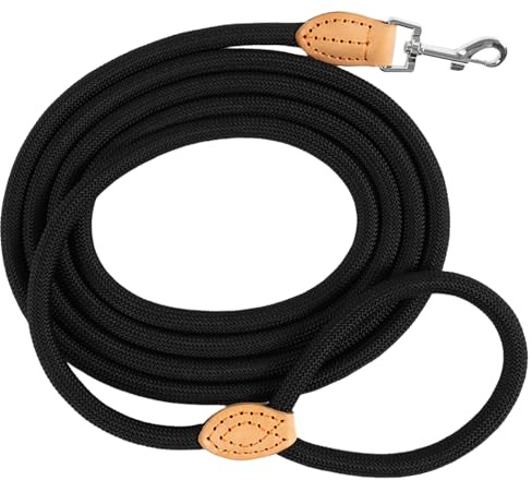 LeileiPaws Tauleine Hund – Nylon Hundeleine für kleine, mittelgroße & große Hunde – hundeleine leicht mit Schlaufe für kleinere Hunde, robuste Hundeleine große Hunde(Schwarz, 3m x 1.2cm)