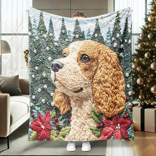 Strickdecke mit amerikanischem Cockerspaniel-Motiv, 152,4 x 203,4 cm, für den Winter, weich, gemütlich, flauschige Decke für Couch, Wohnzimmer, Strand, Reisen, Ferienhaus, Sofa-Dekoration