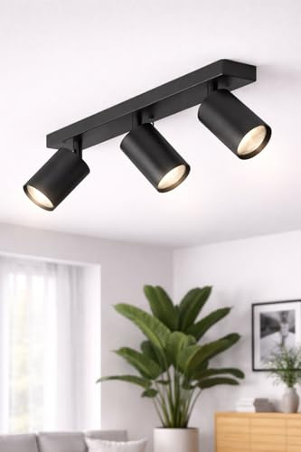 Braytron LED Deckenstrahler 3 Flammig GU10 – Schwenkbarer Deckenspot 350° Drehbar – Moderne Deckenleuchte in Weiß, Schwarz oder Gold – Spotbalken für Küche, Wohnzimmer & Flur (schwarz)