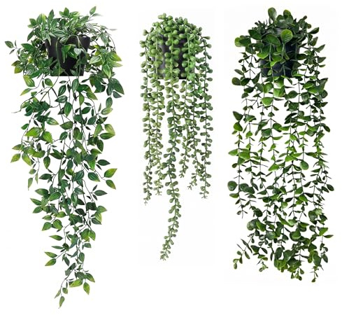 Apexrizon Artificial Hanging Plants with Pots 3 Pack for Indoor Decoration | For Professional Decorators, Homeowners and Plant Lovers,for Office, Wall Shelf and Bathroom