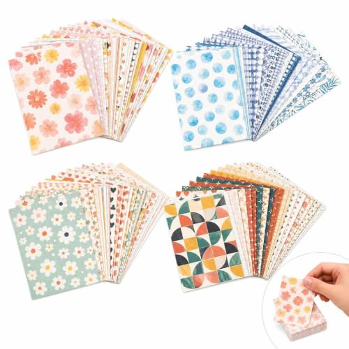 200 PCS Scrapbook Paper 56 X 83 Mm, Vintage DIY Scrapbook Supplies, Patterned Decoupage Paper Sheets Applicable for DIY Journaling Decorative and Room Decorating