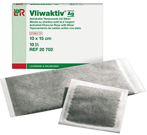 Vliwaktiv Ag 10 x 10 cm 10 Stück Aktivkohle-Tamponade mit Silber