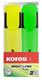 Kores Bright Liner Highlighter Pens, Chisel Tip, Yellow / Green (Pack of 2), 36121
