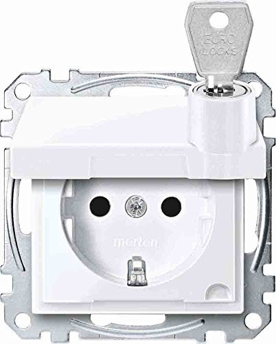 Schneider Electric Merten Schuko-Steckdose, abschließbar, MEG2315-0325 | Mit Klappdeckel, 1-fach, Berührungsschutz, Steckklemmen, System M, aktivweiss glänzend