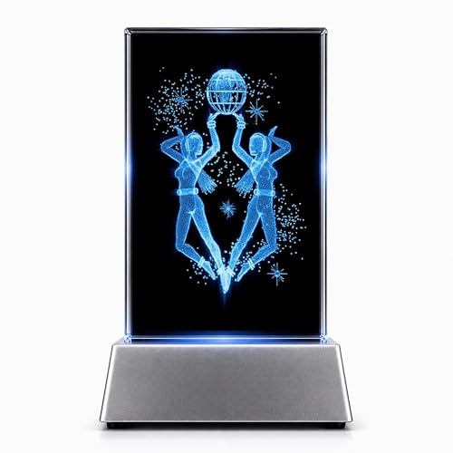 Kaltner Präsente Zwillinge Sternzeichen Kristall Glasblock 3D Laser Gravur – LED Nachtlicht Geschenk Dekoration