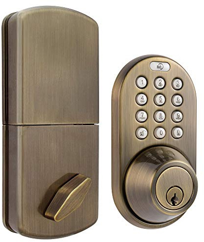 MiLocks DF-02AQ Elektronisches Türschloss, schlüsselloses Eingang, Touchpad, Riegelschloss, Antik-Messing