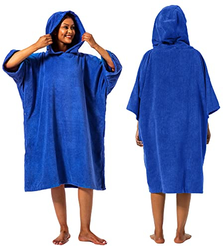 Winthome Poncho Surf Anti-Frío, Poncho Microfibra Ayuda de Cambio de Playa, Bata de Baño con Bolsillo y Capucha, Manta poncho para Hombre Mujer, Natación Surf Playas Duchas, Viajes (Azul, M)