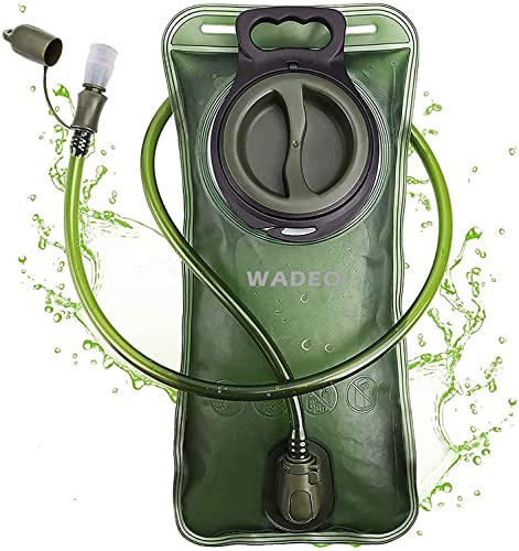 WADEO Hydrering blåsa 2 liter läckagesäker vattenreservoar/rengöringssats, BPA-fri vätskepaket, militärklasskvalitet, bred öppning, avstängningsventil, bäst för vandring, cykling, klättring Hydration Bladde 2l