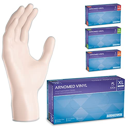 100x ARNOMED® Guanti vinile XL Trasparente, Guanti monouso senza polvere, Guanti plastica usa e getta dermanyvinile, Per cucina, pulizia casa, alimenti e tattoo S, M, L, XL