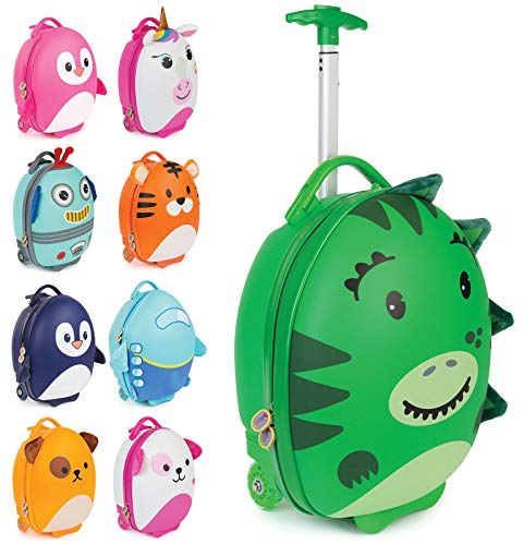 boppi Tiny Trekker Leichter Kinderreisetrolley zum Ziehen mit Rädern in Handgepäckgröße (17 Liter Fassungsvermögen) - Dinosaurier