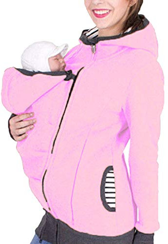 Zalock 3 in 1 Tragejacke Umstandsjacke für Mama und Baby Winter Freizeitjacke Babytrage Umstandsjacke Baumwolle K?nguru Softshell Umstandsmode Fleecejacke mit Kapuze
