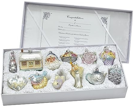 Kurt S. Adler 3 to 4.375-Inch Glass Bridal Ornament Set, 12 Piece Set