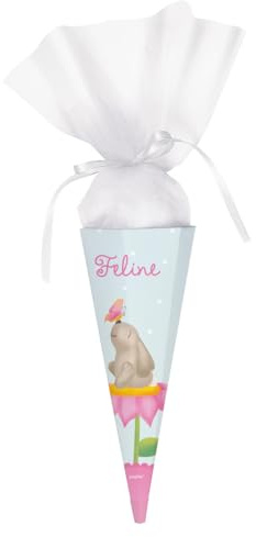 Striefchen® Häschen Schultüte für Mädchen mit Namen des Schulkindes zur Schuleinführung 28 cm