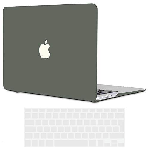 TECOOL Cover compatibile con vecchio MacBook Air 13 Pollici 2017-2010 (A1466 1369), Custodia Rigida Protettiva Sottile in Plastica Superficie Opaca e Copritastiera UE, Verde Militare