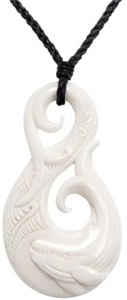 81stgeneration Hand-Carved Bone Large HEI Matau Whale Pendant - Men's Surfer Accessory - Handmade Fish Hook Necklace - Maori-Style Koru Spiral Amulet - Natural Tribal Marine-Life Jewellery for Women
